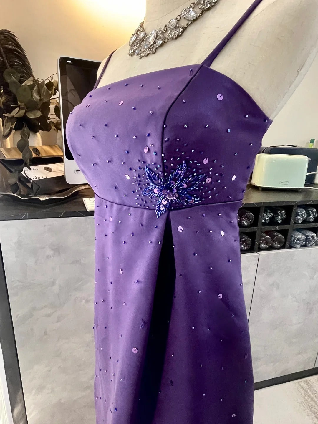Girlhomeshops-Purple exquisite beaded long satin prom dress gh5426