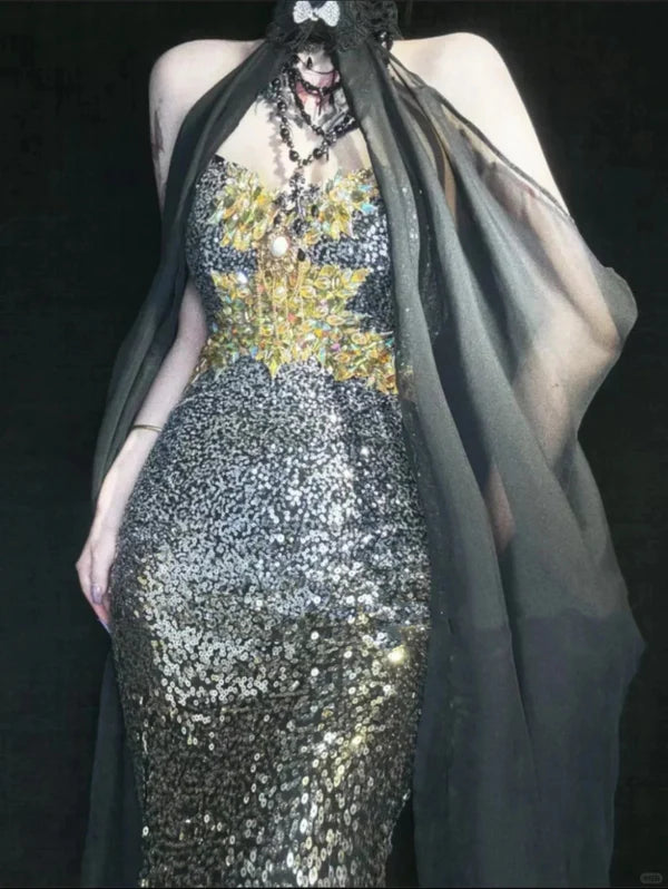 Blue gorgeous exquisite beaded long satin ball gown evening dress party dress gh4503
