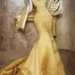 Yellow gorgeous exquisite beaded long satin ball gown evening dress party dress gh4499