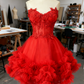 girlhomeshops - Robe courte en tulle bleu délicat ornée de perles, robe de bal de promo/anniversaire gh6163