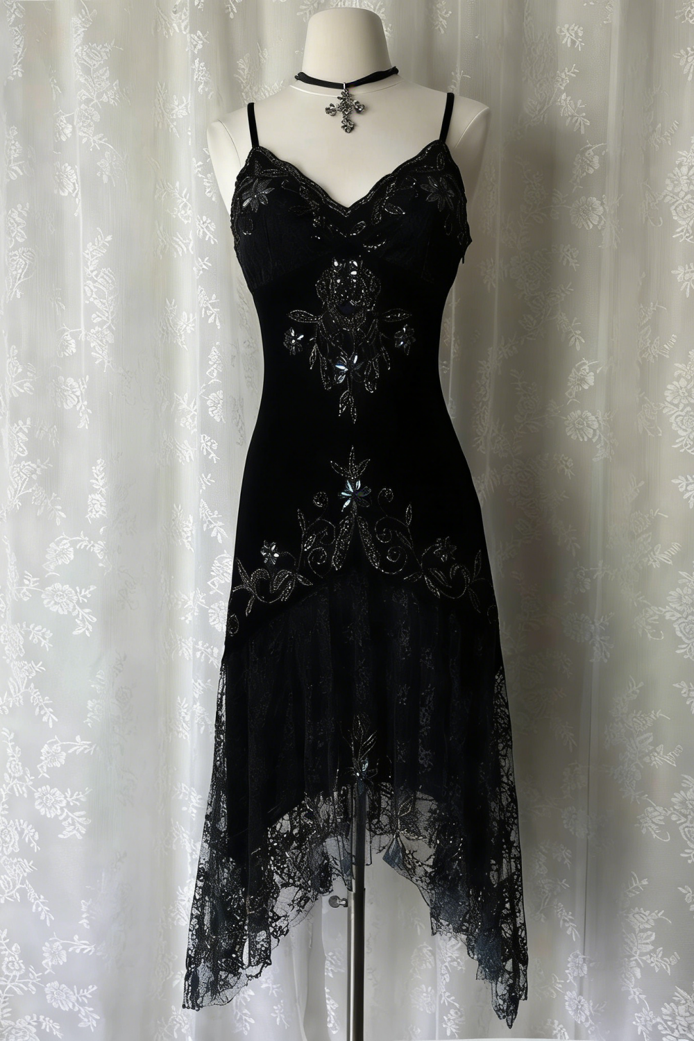 Dark Blue Ethereal Fairy Gothic Mermaid Prom Dress Pretty Floral Beaded Sequin Midi/Short Homecoming Dress Date Dress Party Dress gh4617