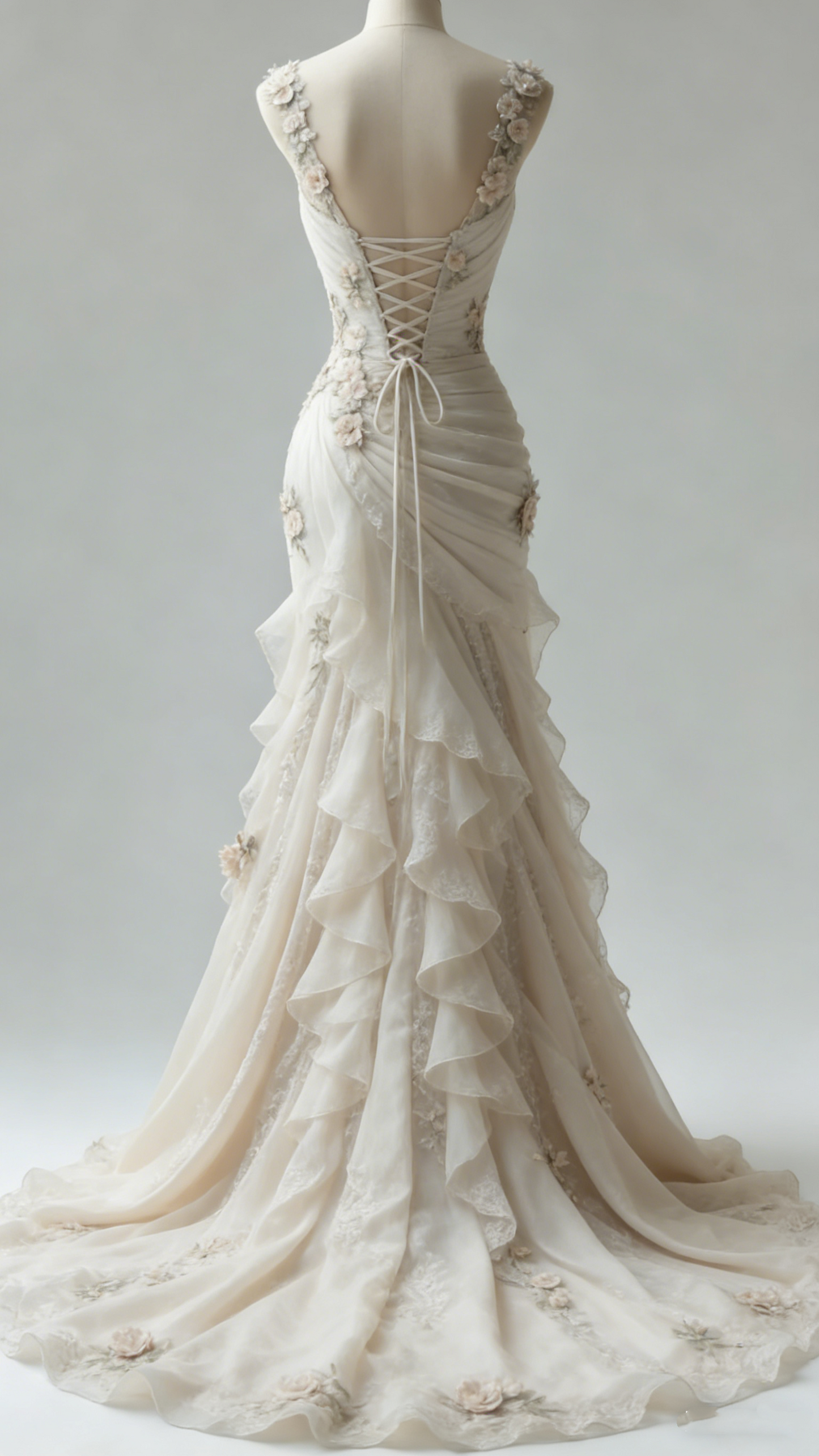 Ivory Vintage Floral Long Tulle Ball Gown Wedding Dress gh4955