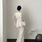 girlhomeshops- Vintage White Lace V-Neck Long Sleeve Mermaid Long Court Style Wedding Gown gh6095
