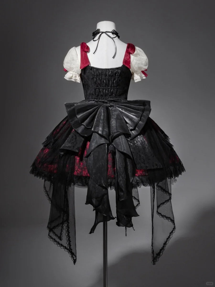 Girlhomeshops-Schwarz-rotes, geblümtes Tüll-Spitzen-Kurzes Heimkehrkleid, Geburtstagskleid, gh5346