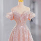 Pink gorgeous shiny dreamy elegant fashion exquisite beaded long floor-length trailing tulle ball gown evening dress gh4000