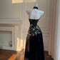 Schwarz/Weiß Vintage Langes Satin Ballkleid Geburtstagspartykleid Abendkleid gh4410