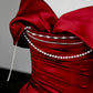Girlhomeshops - Robe de soirée longue en satin rouge ornée de perles gh5114