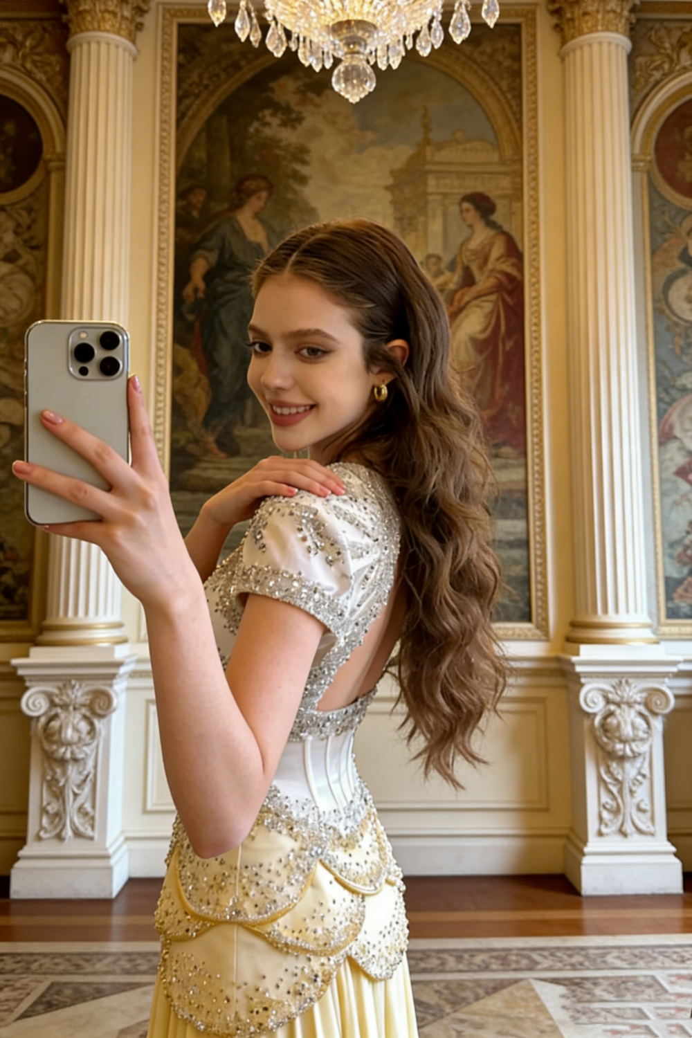 Robe de soirée style opéra, ornée de cristaux blancs et jaunes - Robe longue en satin à corset, volants et perles, style opéra gh6983
