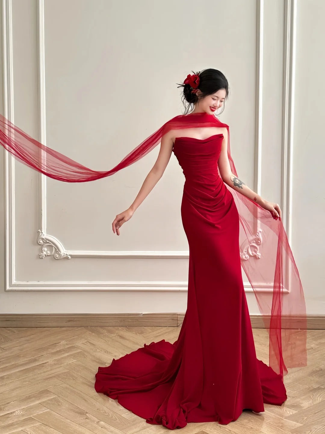 Burgunderrot, elegant, schlicht, lang, Satin, bodenlang, Ballkleid, Abendkleid, Ballkleid, gh4361