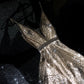 girlhomeshops – Goldfarbenes, wunderschönes, exquisites, mit Perlen besetztes, langes, elegantes Ballkleid aus Tüll, GH5695