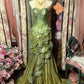 Green Fashion Retro Elegant Exquisite Rhinestone Sweet Elegant Long Tulle Satin Floor Length Ball Gown Evening Gown gh4157