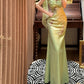 Grünes Blumenperlen-Exquisites langes Satin-Ballkleid, Abendkleid, Partykleid, Abschlusskleid, gh4254