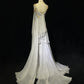 White Vintage Ancient Greek Goddess Gorgeous Sparkling Elegant Exquisite Gold Rhinestone Beads Tulle Long Mermaid Floor Length Trail Slim Fairy Ball Gown Evening Gown Party Dress Prom Gown gh3852