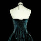 girlhomeshops-Teal Velvet pearled strapless Sleeveless Floor-Long Gothic Gown gh6318