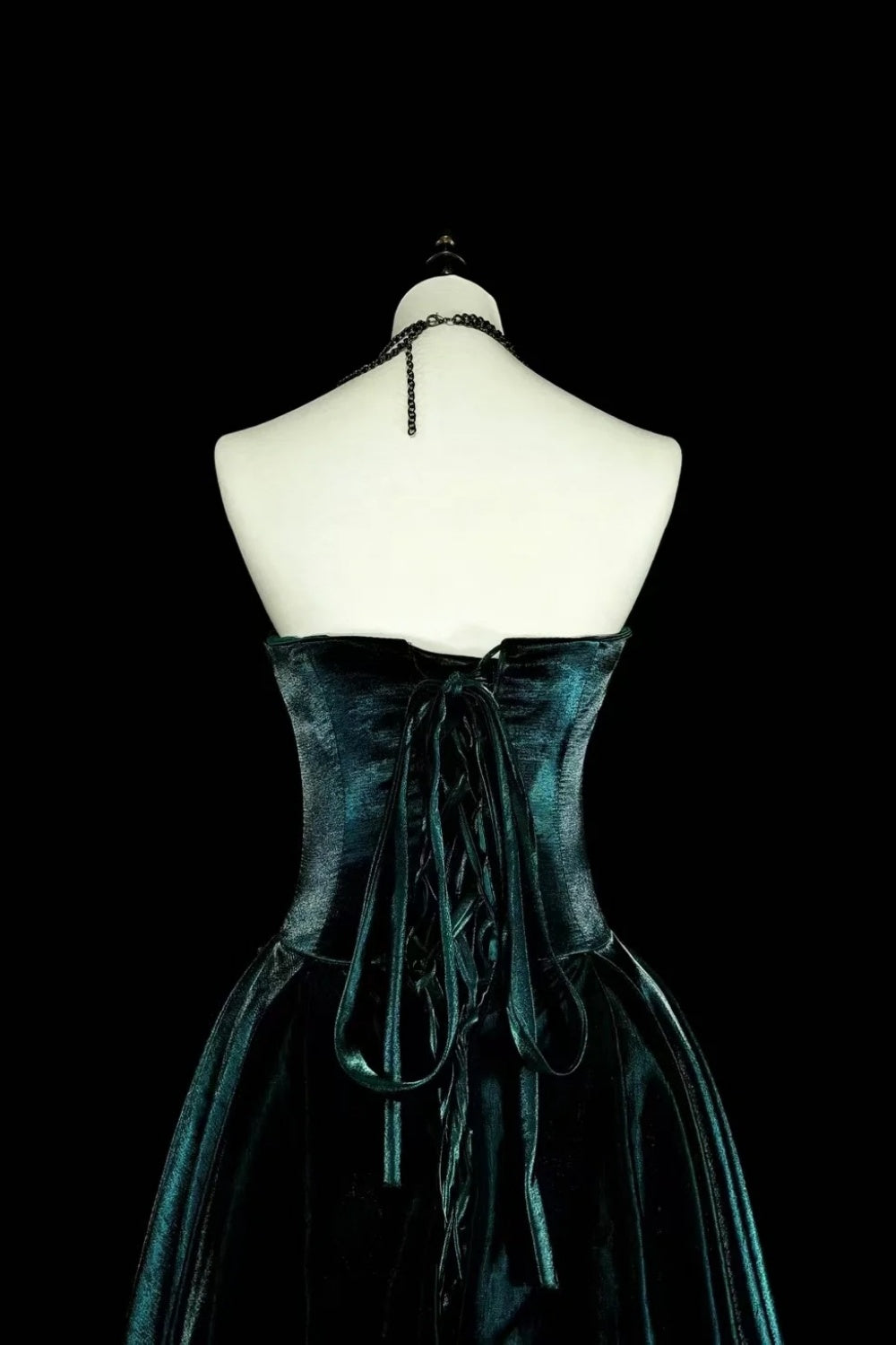 girlhomeshops-Teal Velvet pearled strapless Sleeveless Floor-Long Gothic Gown gh6318