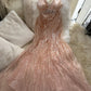 Pink Gorgeous Shiny Exquisite Beaded Spaghetti Strap V-Neck Long Sequin Chiffon Ball Gown Evening Gown Party Dress gh4094