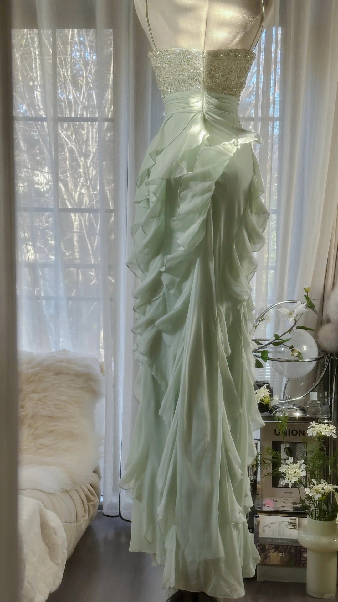 Grün Glänzend Wunderschöne Retro Mode Exquisite Perlen Lange Pailletten Chiffon Meerjungfrau schlanke Ballkleid Geburtstag Party Kleid Abendkleid Ballkleid gh3975