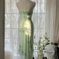 Grünes romantisches wunderschönes exquisites elegantes Perlen-One-Shoulder-Lang-Chiffon-Abendkleid Ballkleid Ballkleid Geburtstagsurlaub Partykleid gh4047