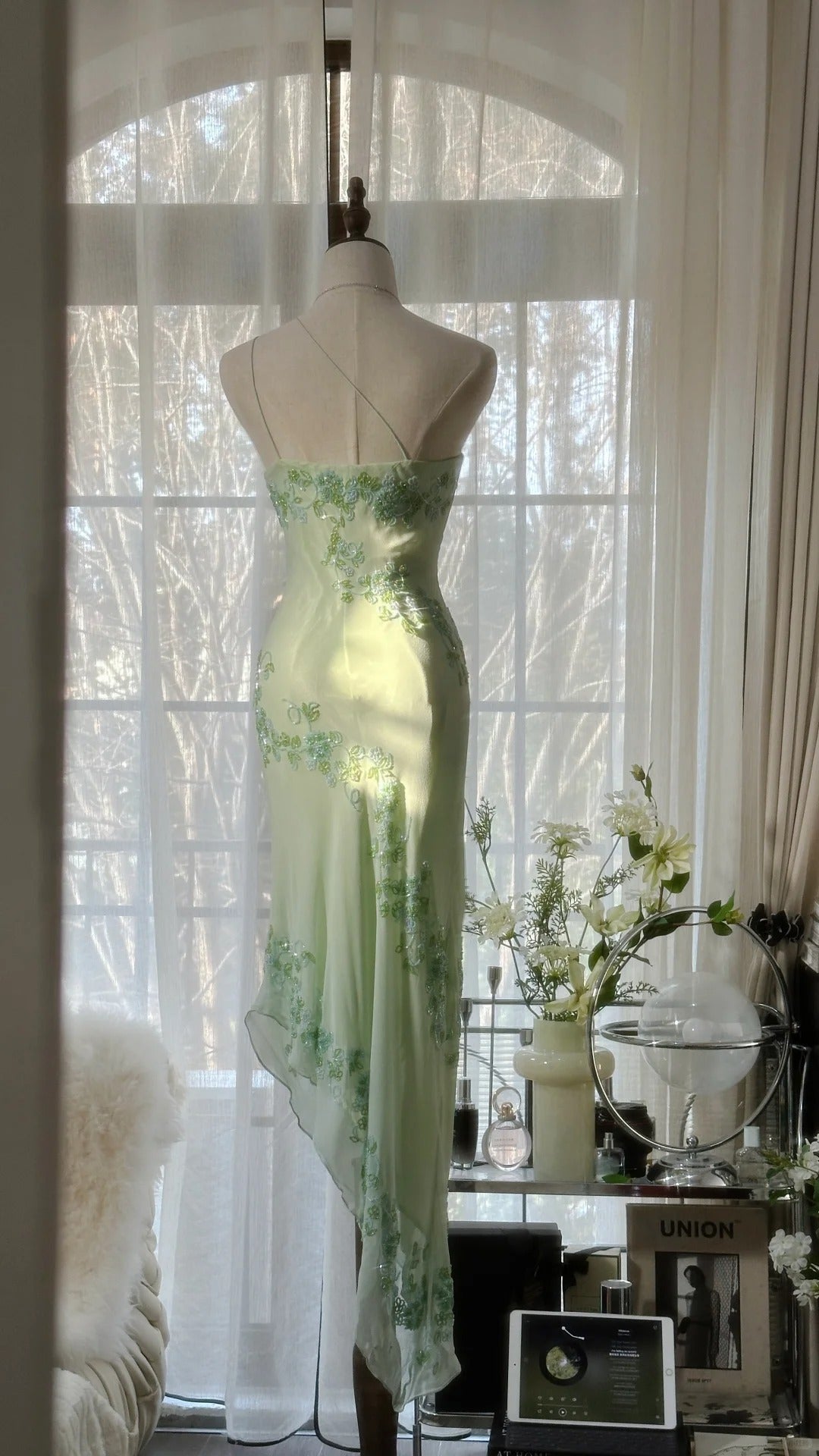 Grünes romantisches wunderschönes exquisites elegantes Perlen-One-Shoulder-Lang-Chiffon-Abendkleid Ballkleid Ballkleid Geburtstagsurlaub Partykleid gh4047