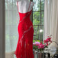 Red shiny beaded long chiffon ball gown evening dress party dress date dress prom dress gh4678