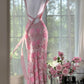 Rosa florales Vintage Perlen Spitzen langes Ballkleid Abendkleid Partykleid gh4819