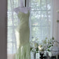 Robe de soirée longue à volants et paillettes, verte et brillante, gh4319