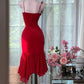 Red Rose Dream - 3D Floral Spaghetti Strap Mermaid Dress, Asymmetric Ruffle Date Night Maxi Dress  gh7090