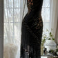 Black Vintage Fashion Delicate Floral Tassel Beaded Long Chiffon Ball Gown Birthday Party Dress Evening Gown Prom Dress gh3972