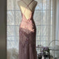 Pink  Romantic Fashion Elegant Exquisite Beaded Spaghetti Strap Long Tulle Chiffon Ruffle Ball Gown Evening Gown Party Dress gh4059