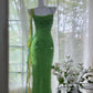 Green Beautiful Charming Fashion Elegant Sparkling Exquisite Sequin Beaded Long Chiffon Ball Gown Evening Gown Birthday Party Gown Prom Gown Graduation Gown gh3946