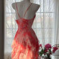 Rosa Romantisch Elegant Exquisite Blumen Perlen Rückenfrei Kurzes Chiffon Rüschen Homecoming Kleid Ballkleid Abendkleid Geburtstag Urlaub Partykleid Ballkleid gh4011