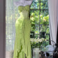 Robe longue en mousseline verte romantique féerique ornée de perles exquises, idéale pour un rendez-vous ou une soirée (gh6910)