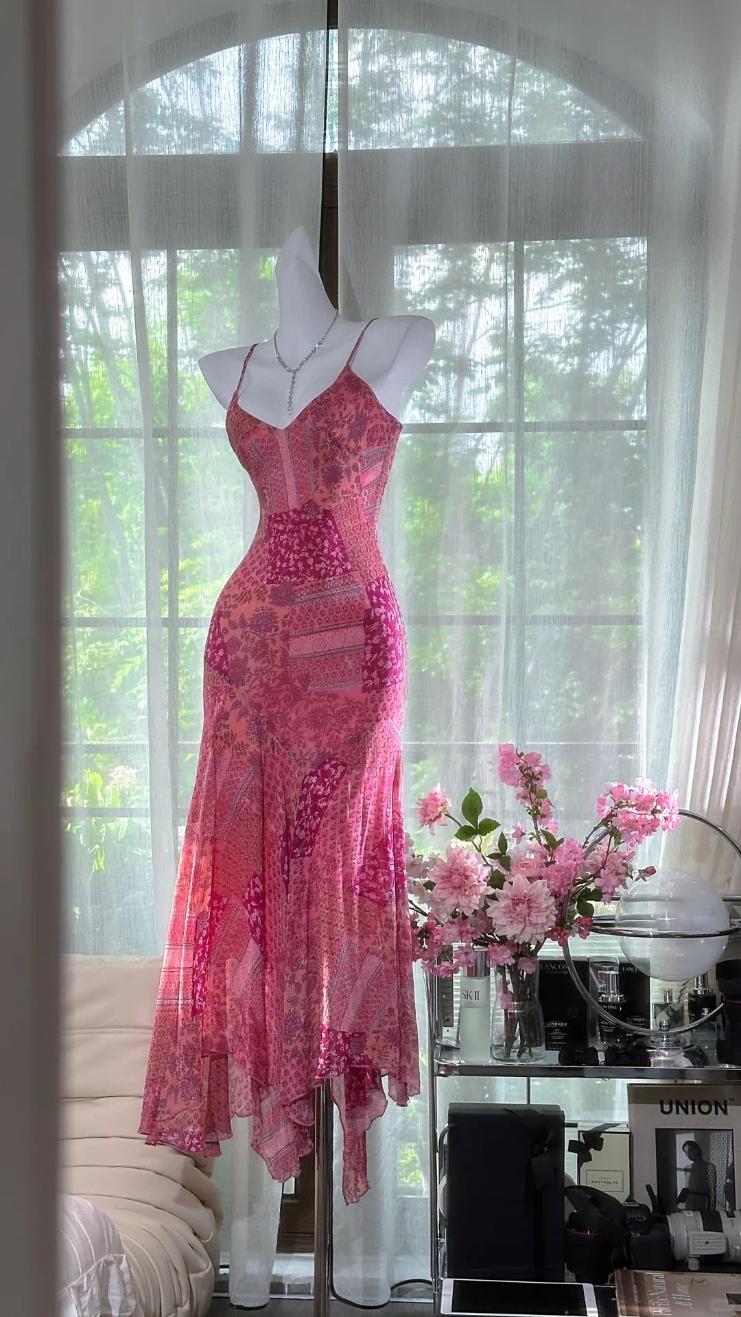 Pink Fashion Elegant Long Chiffon Travel Holiday Party Dress gh4888