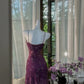 Purple Floral Gold Beaded Short Lace Chiffon Homecoming Dress Birthday Party Dress gh4621
