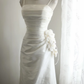 Spaghetti Strap Square Neck Satin Mermaid Wedding Dress, Ruched Bodice 3D Fabric Flower Appliqué Sheath Bridal Gown gh9124