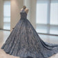 Blue shiny fashion exquisite beaded suspender long elegant tulle ball gown evening dress gh3349