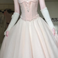 Light Apricot‑Pink Spaghetti Strap Midi Evening Gown, Lace Corset Bodice Rhinestone Tulle A‑Line Prom Dress gh9050