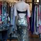 Strapless Two Tone Black Gold Evening Gown Ruched Satin Gold Sequin Mermaid Long Prom Dress gh9682