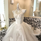 Long Romantic Ivory Strapless Wedding Gown with Cinched Waist & Fluffy Princess Skirt gh7719