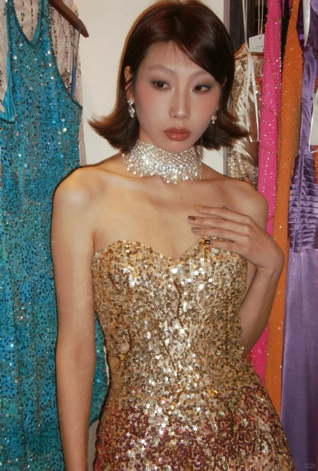 Champagne Gold Strapless Sweetheart Ombre Sequin Rhinestone Mermaid Long Evening Prom Dress gh9761