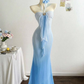 Light Blue Gradient Halter Neck Waist-Cinched Bodycon Sexy Evening Dress, Fairy Gown, Romantic Gown gh7440