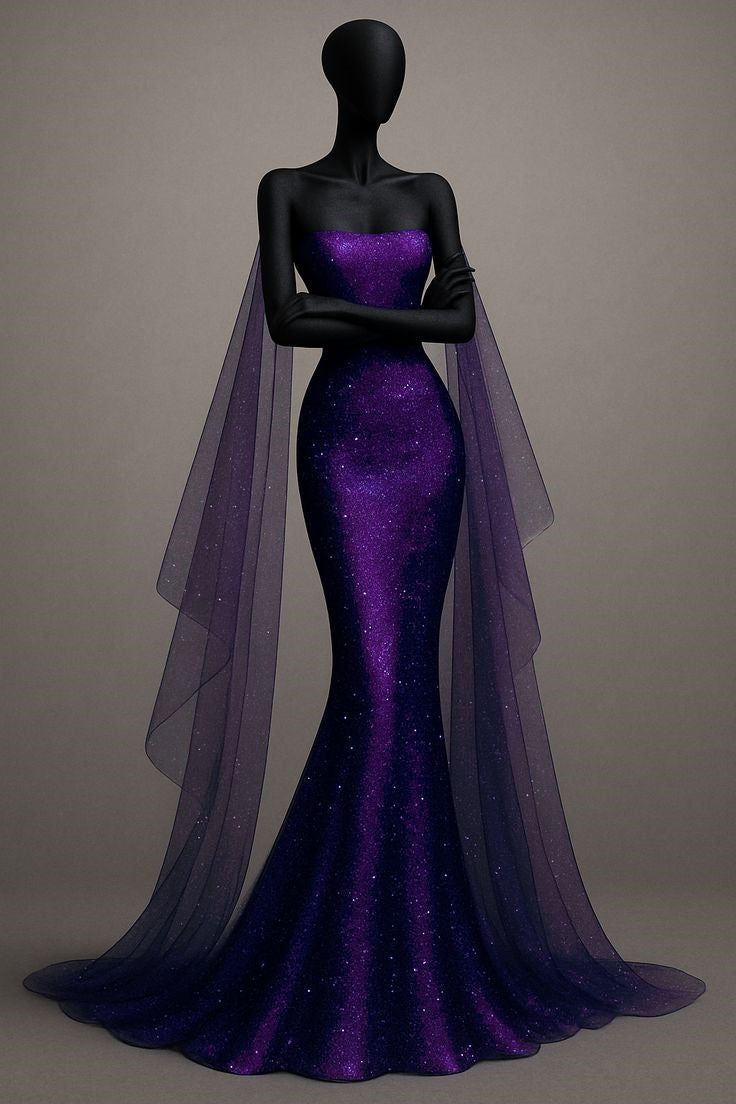 Girlhomeshops - Robe de soirée sirène longue en satin bleu/violet scintillant gh5000