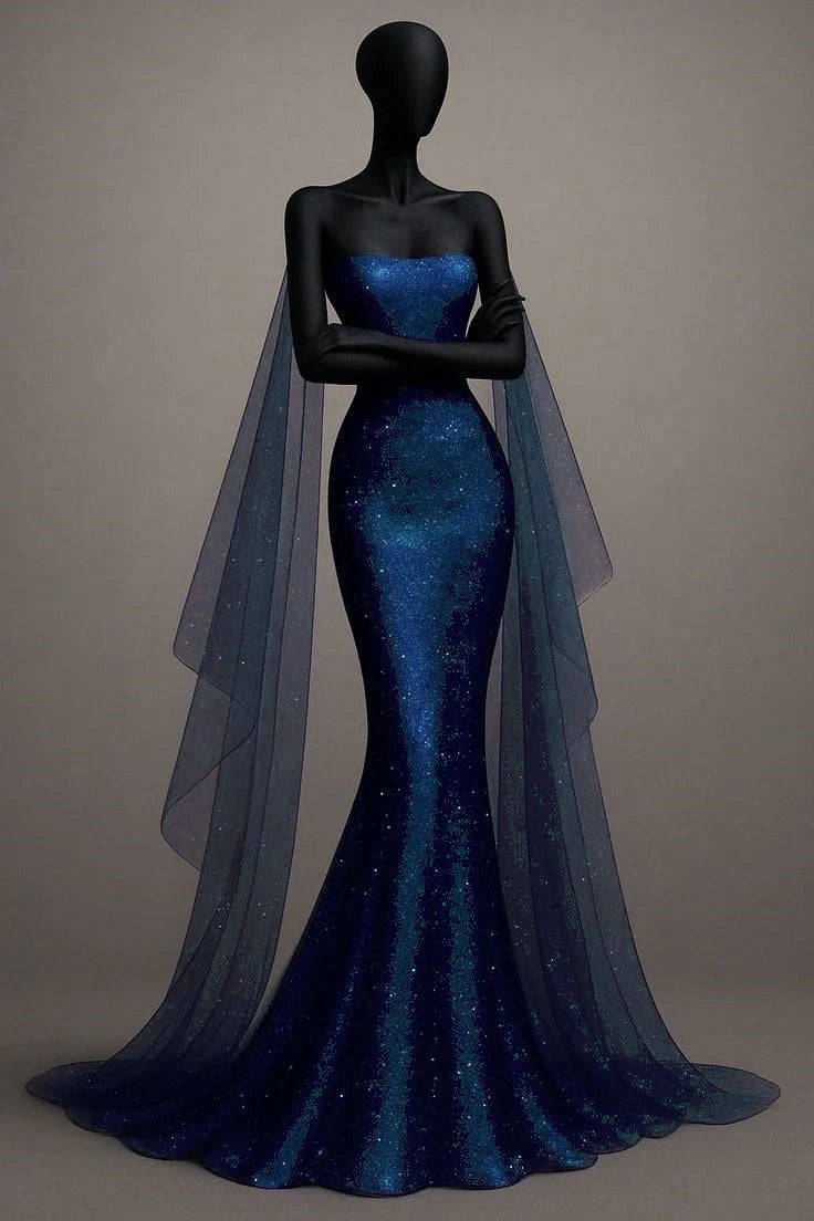 Girlhomeshops - Robe de soirée sirène longue en satin bleu/violet scintillant gh5000