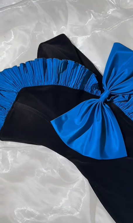 Vintage Luxury Strapless Prom & Evening Party Dress, Black Bodice with Blue Skirt gh8532