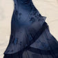 (out of stock)Blue shiny fashion exquisite off-shoulder long sequined chiffon ruffled ball gown evening dress party dress gh3390
