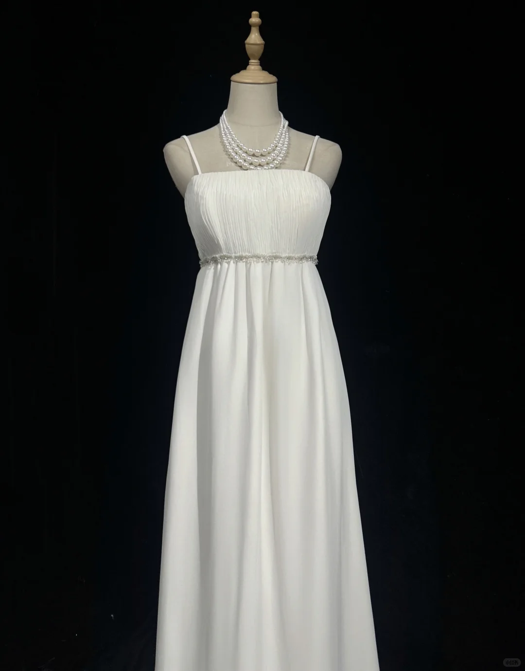 ✨Girlhomeshops-White Spaghetti Strap Chiffon Empire Waist Wedding Gown gh10154