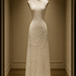 ✨Girlhomeshops-Ivory Leaf Vein Hollow Lace Sleeveless Midi Qipao Cheongsam gh10400