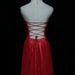 Strapless Bright Red Prom Dress Twisted Sweetheart Neckline Metallic Pleated Formal Gown with Train gh9544