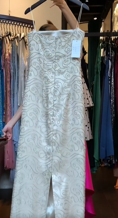 Strapless Ivory Sheath Evening Dress Allover Hand Beaded Swirl Embroidery Formal Gown gh9800