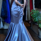 Dusty Purple Vintage Prom Dress Strapless Black Tulle Twist Bust Ruched Satin Mermaid Long Evening Gown With Side Slit gh9628